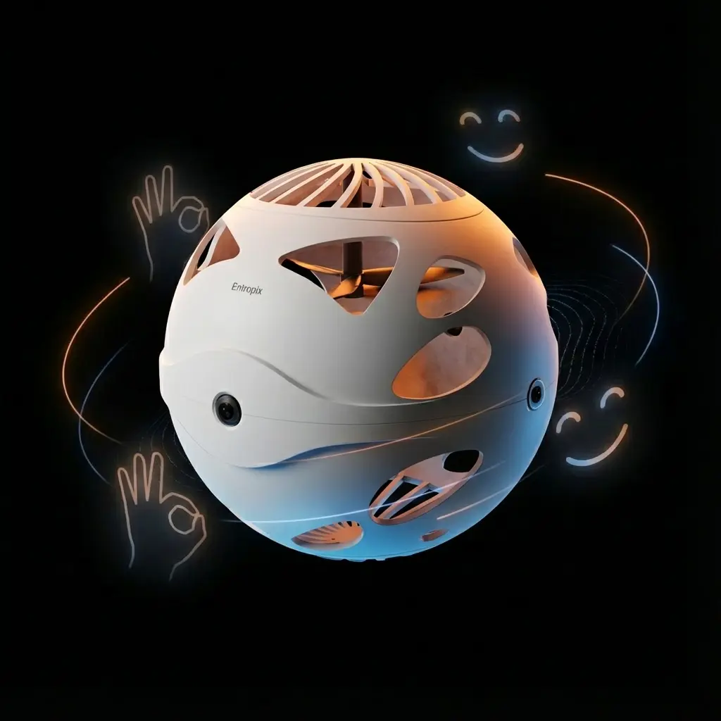 Flyer O1 hovering at eye level with emotional response